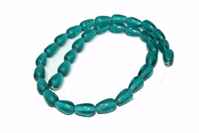 5 strings Glass Drop Beads Teal 12x8mm