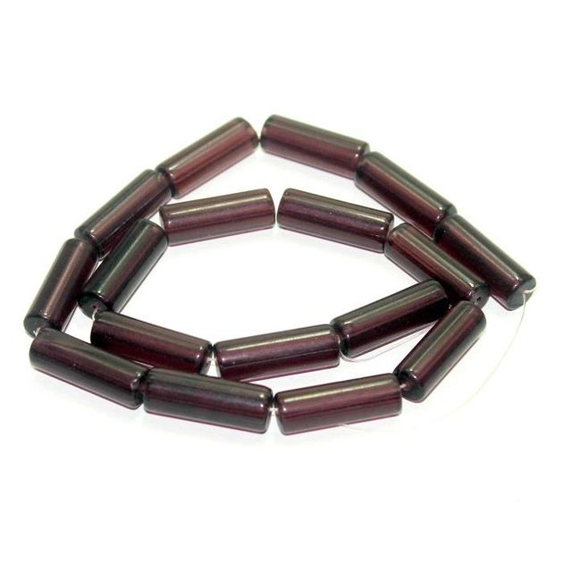 5 strings Glass Tube Beads Purple 24x8mm