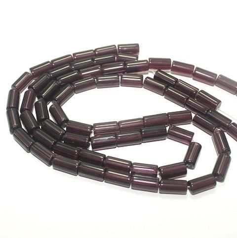 5 strings Glass Tube Beads Purple 12x6mm