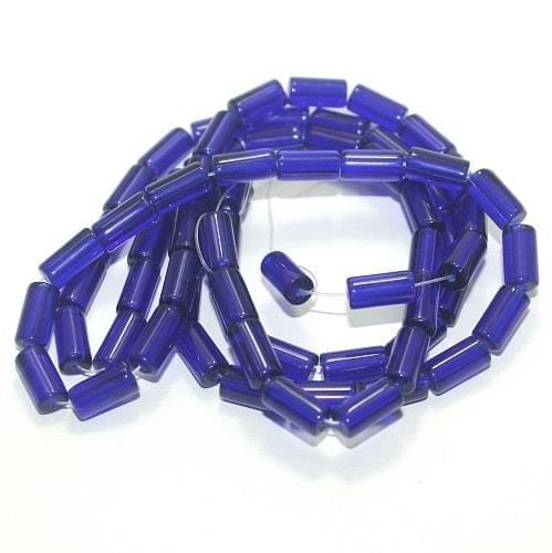 5 strings Glass Tube Beads Blue 12x6mm