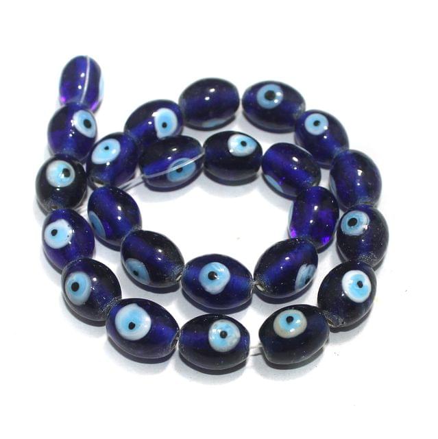 2 Strings, 14x12mm Glass Evil Eye Oval Beads Blue