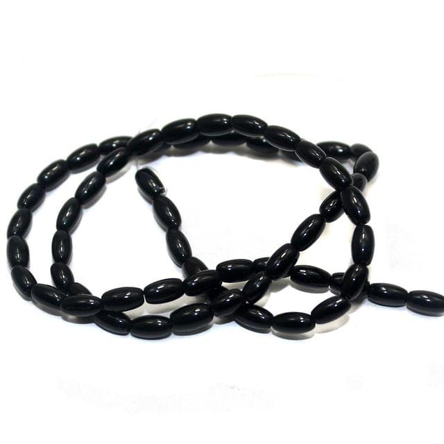 5 strings Glass Beads Oval Black 4x7mm