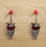 German Silver Stone Earrings Red