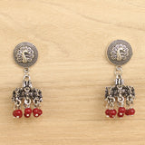 German Silver Beads Hanging Jhumki Red
