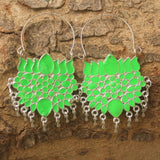 German Silver Meenakari Lotus Flower Earring Peridot