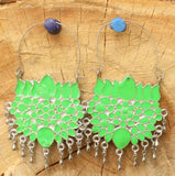 German Silver Meenakari Lotus Flower Earring Peridot