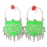 German Silver Meenakari Lotus Flower Earring Peridot