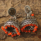 German Silver Beads Hanging Double Tone Jhumki Orange