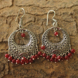 German Silver Beads Hanging Chandbali Earring Red