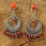 German Silver Beads Hanging Chandbali Earring Red
