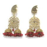 German Silver Beads Hanging Jhumka Earring Red