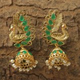 Gold Plated Peacock Kundan Jhumka Earring