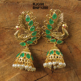 Gold Plated Peacock Kundan Jhumka Earring