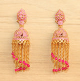 Meenakari Dangler Jhumka Earrings Pink
