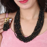 Glass Seed Beads Beaded Multilayer Necklace Set Black