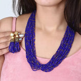 Glass Seed Beads Beaded Multilayer Necklace Set Blue