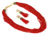 Glass Seed Beads Beaded Multilayer Necklace Set Red