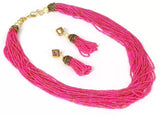Glass Seed Beads Beaded Multilayer Necklace Set Magenta