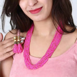 Glass Seed Beads Beaded Multilayer Necklace Set Magenta