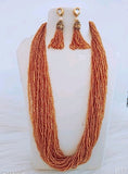 Glass Seed Beads Beaded Multilayer Necklace Set Peach