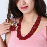 Glass Seed Beads Beaded Multilayer Necklace Set Maroon