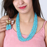 Glass Seed Beads Beaded Multilayer Necklace Set Turquoise