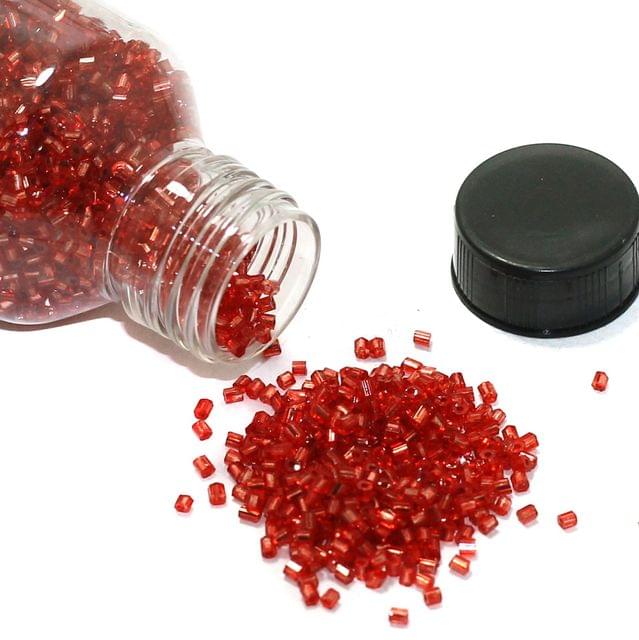 2 Cut Silver Line Glass Seed Beads Red 11/0