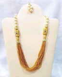 Glass Kundan Beaded Long Necklace Golden For Girls