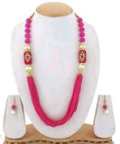 Glass Kundan Beaded Long Necklace Hot Pink For Girls