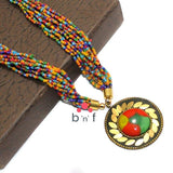 Seed Beads Necklace Multicolor With Tibetan Pendant
