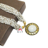 Seed Beads Necklace White With Tibetan Pendant