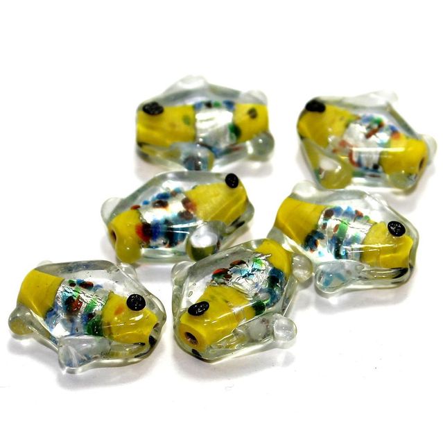 20 Pcs, 20mm Silver Foil Fish Beads Yellow
