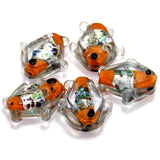 20 Pcs, 20mm Silver Foil Fish Beads Orange