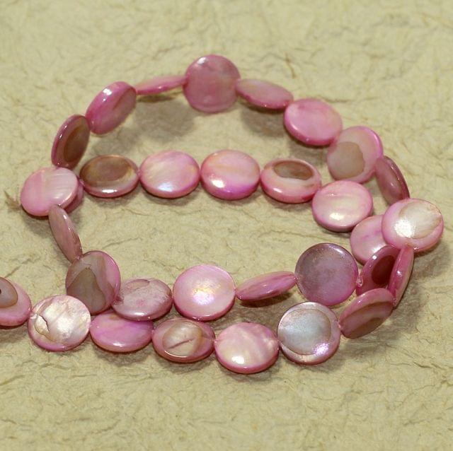 12mm Disc Shell Beads Pink 1 String