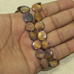 12mm Disc Shell Beads Brown Rainbow 1 String