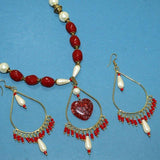 Beaded Necklace With Milifiori Pendant Set Red