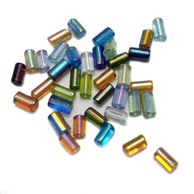 5 Strings Glass Tube Beads Assorted Rainbow 4x8 mm