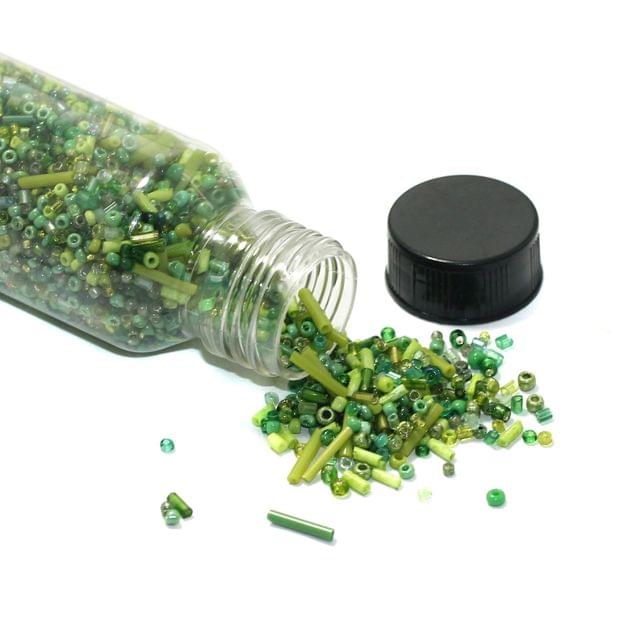 150 Gms Mix Green Seed Beads Bottle, Size 11/0