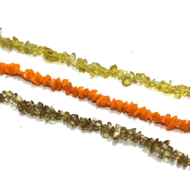 3 Strings Glass Uncut Beads Combo Orange 5-8mm