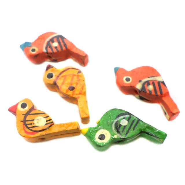 20 Pcs, Wooden Colored Birds Beads Charms