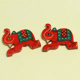 10 Pcs, Wooden Colored Elephant Beads Red