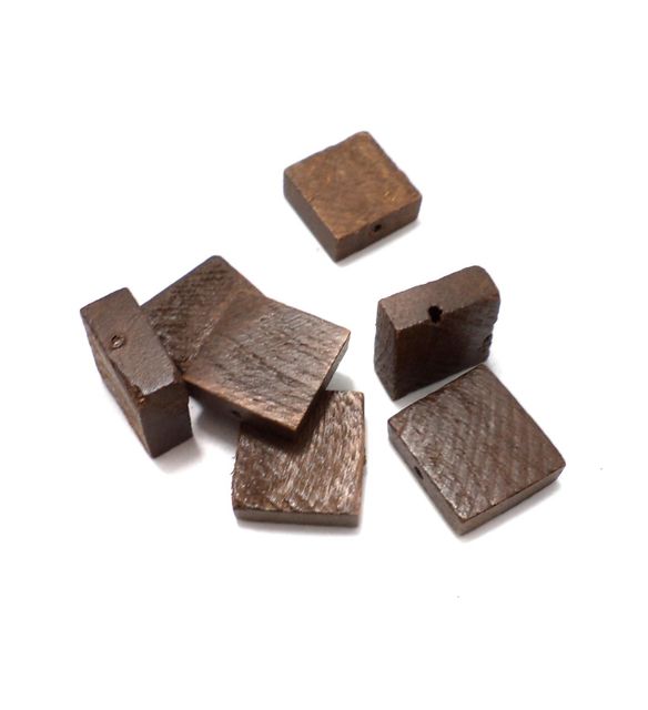 50 Pcs. Wooden Flat Square Beads Chocolate 16x16 mm