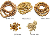 900 Pcs Wooden Beads Assorted 5 Sizes 4 - 20mm