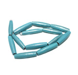 2 Strings Hand Printed Wooden Long Oval Beads Turquoise 32x8mm