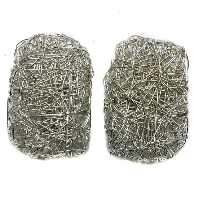 5 Wire Mesh Rectangular Beads Silver Finish 45x25mm