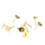 25 Pairs, 8mm Golden Earring Posts Flat Pad Blank Tray Stud