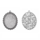 2 Inch Tibetan Style Alloy Oval Tray Cabochon Settings Antique Silver