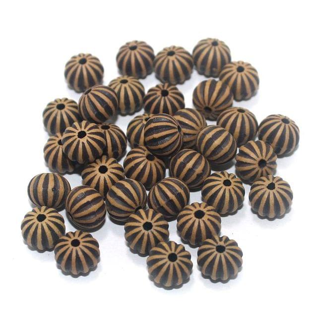 100 Gm Acrylic Wooden Finish Kharbooja Round Beads Brown 9x7 mm