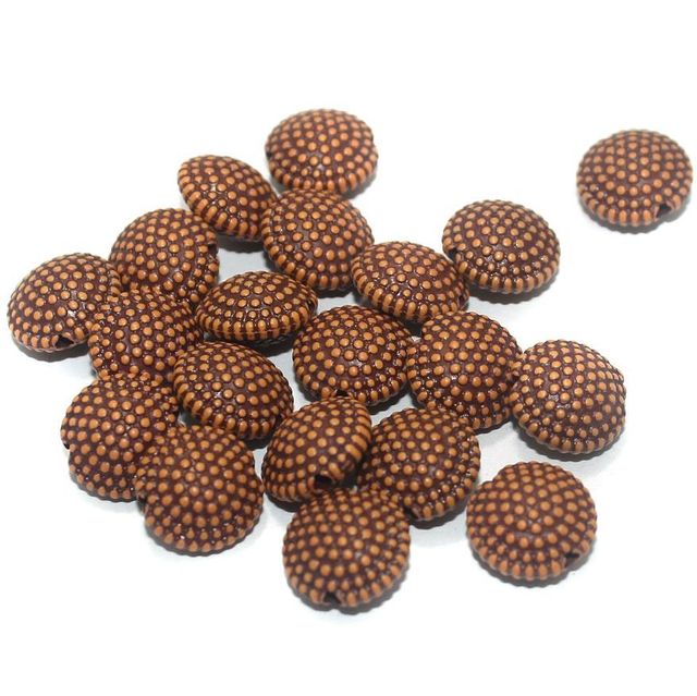 100 Gm Acrylic Wooden Finish Disc Beads Brown 11x6 mm