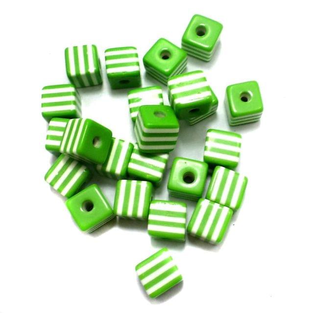 50 Acrylic Polymer Beads Cube Peridot 9 mm